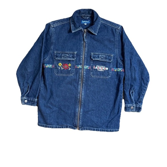 Vintage Lapagayo Holland Women's M Denim Jacket Full Zip Embroidered 90's - Picture 1 of 10